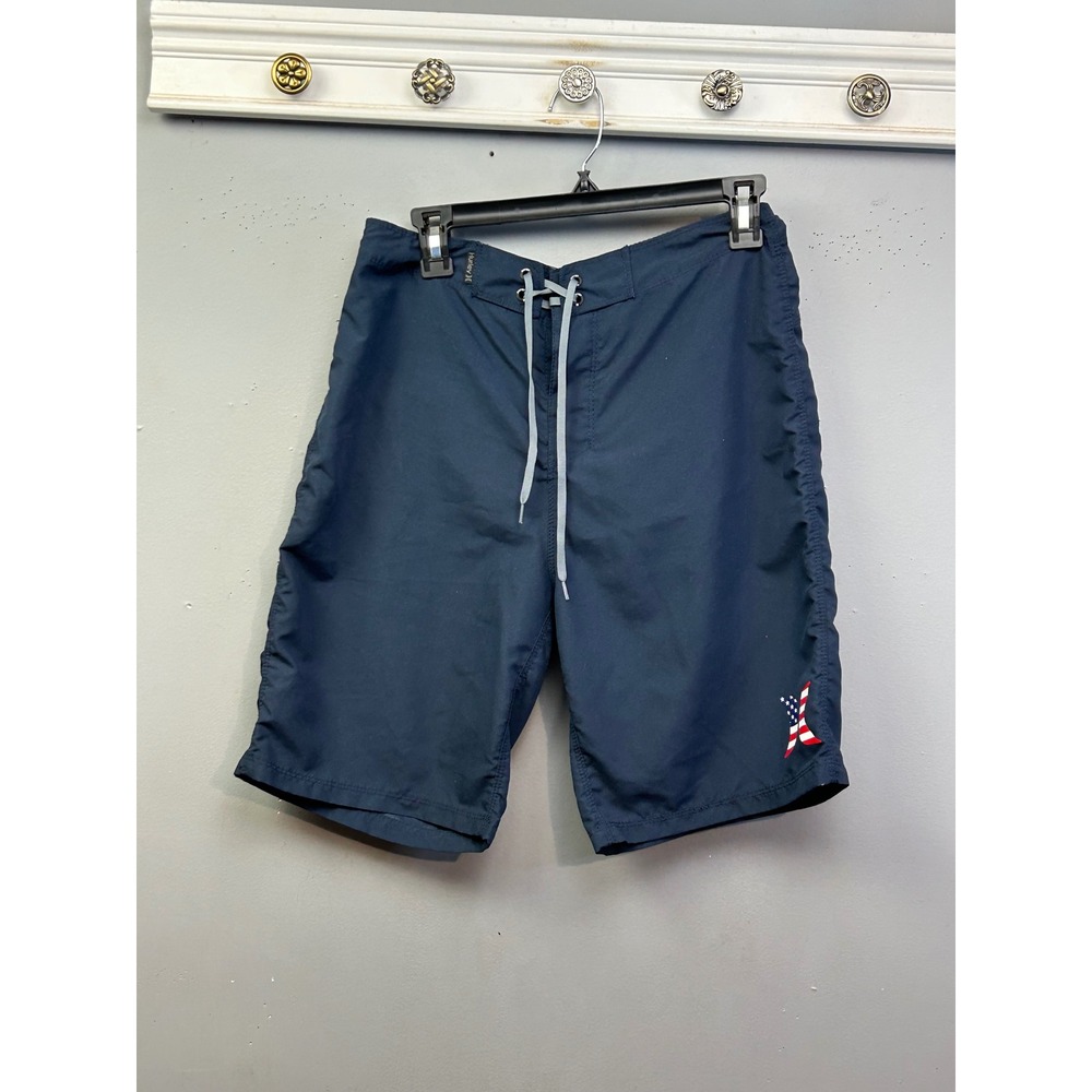 Hurley Board Shorts Men 30 Navy Blue American Flag Logo Lace Up‎ Swim Trunks
